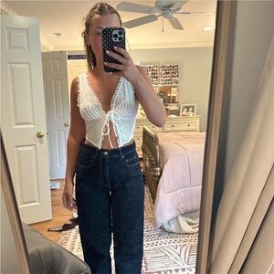 White Lace Tie-Front Top